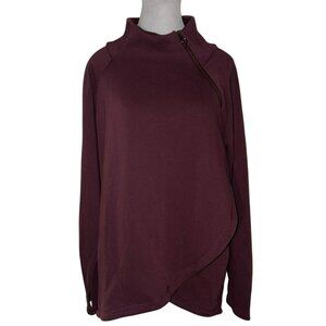 Athleta Cozy Karma Asym Pullover Burgundy Sweatshirt Size L